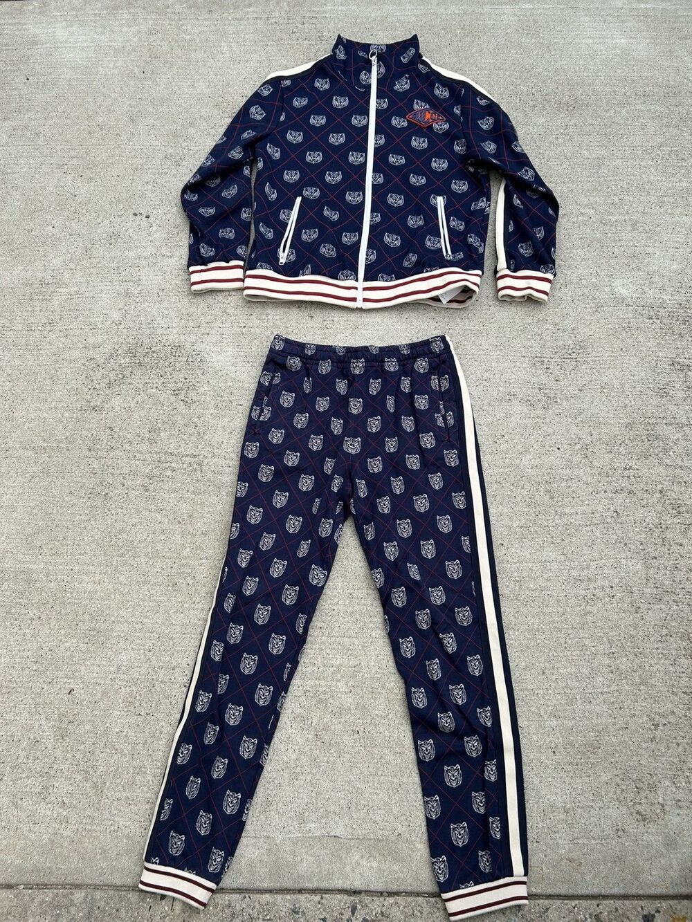Gucci Navy Jacquard Tiger Head Track Suit Size Small